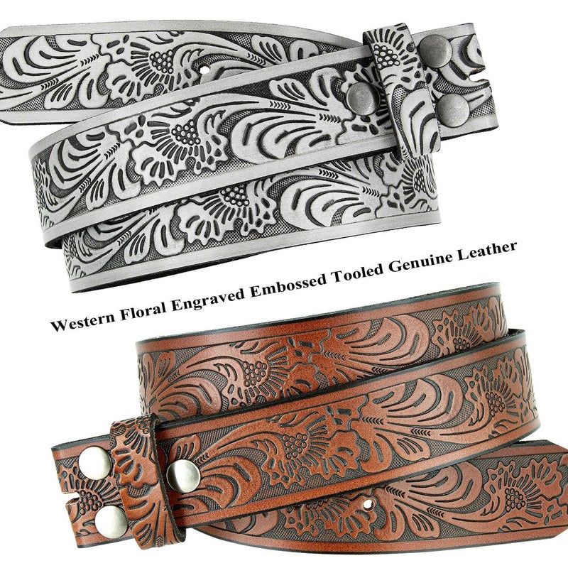 Belts.com BS220 Western Floral Engraved Embossed Tooled Genuine Leather Belt Strap w/Snaps 1 1/2" Wide (Brown, 44) - Image 2
